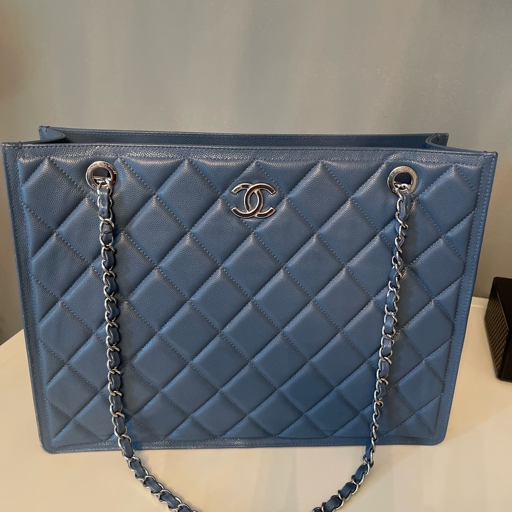 Chanel Blue Quilted Leather Tote Bag
